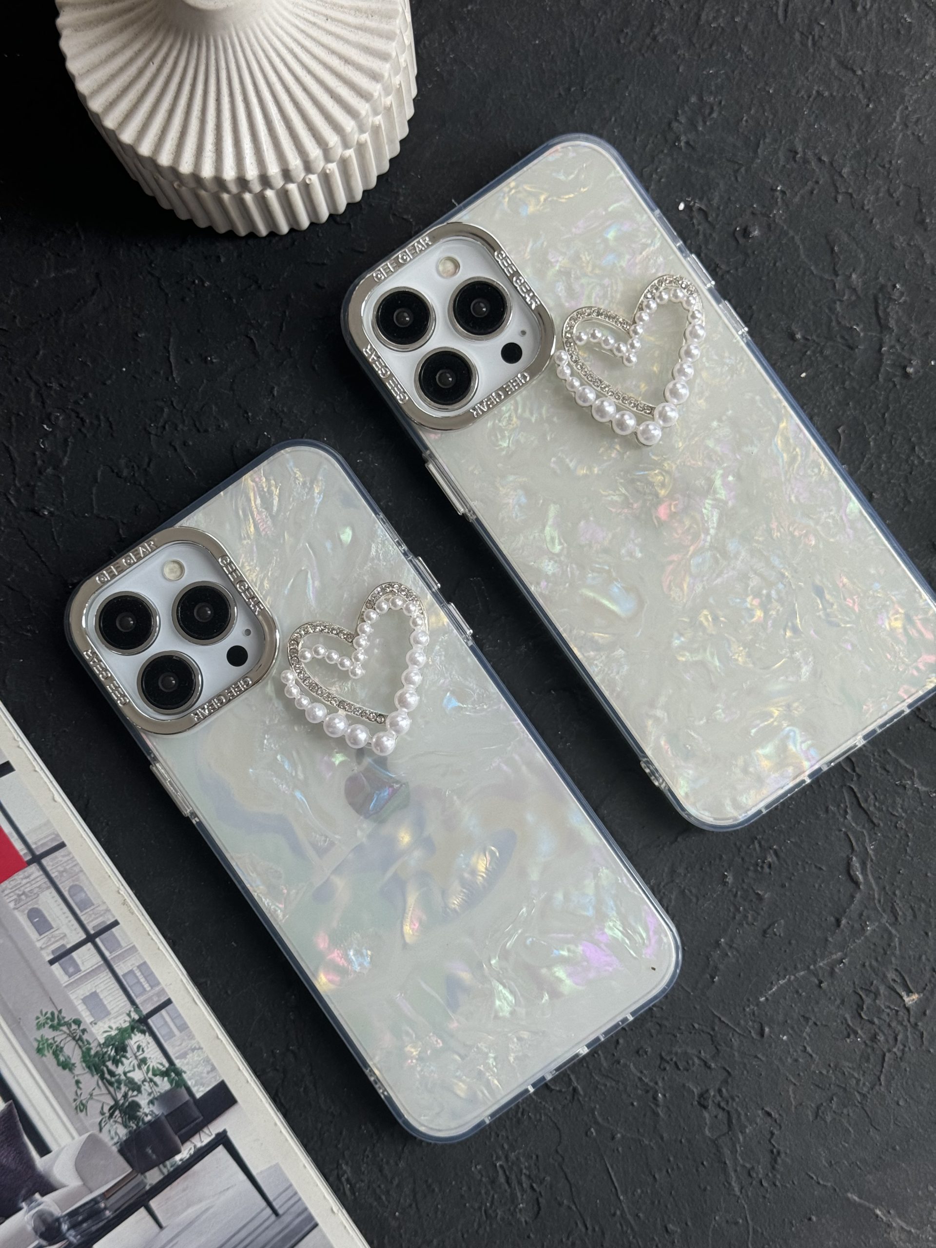 قاب آیفون قلب مرواریدی