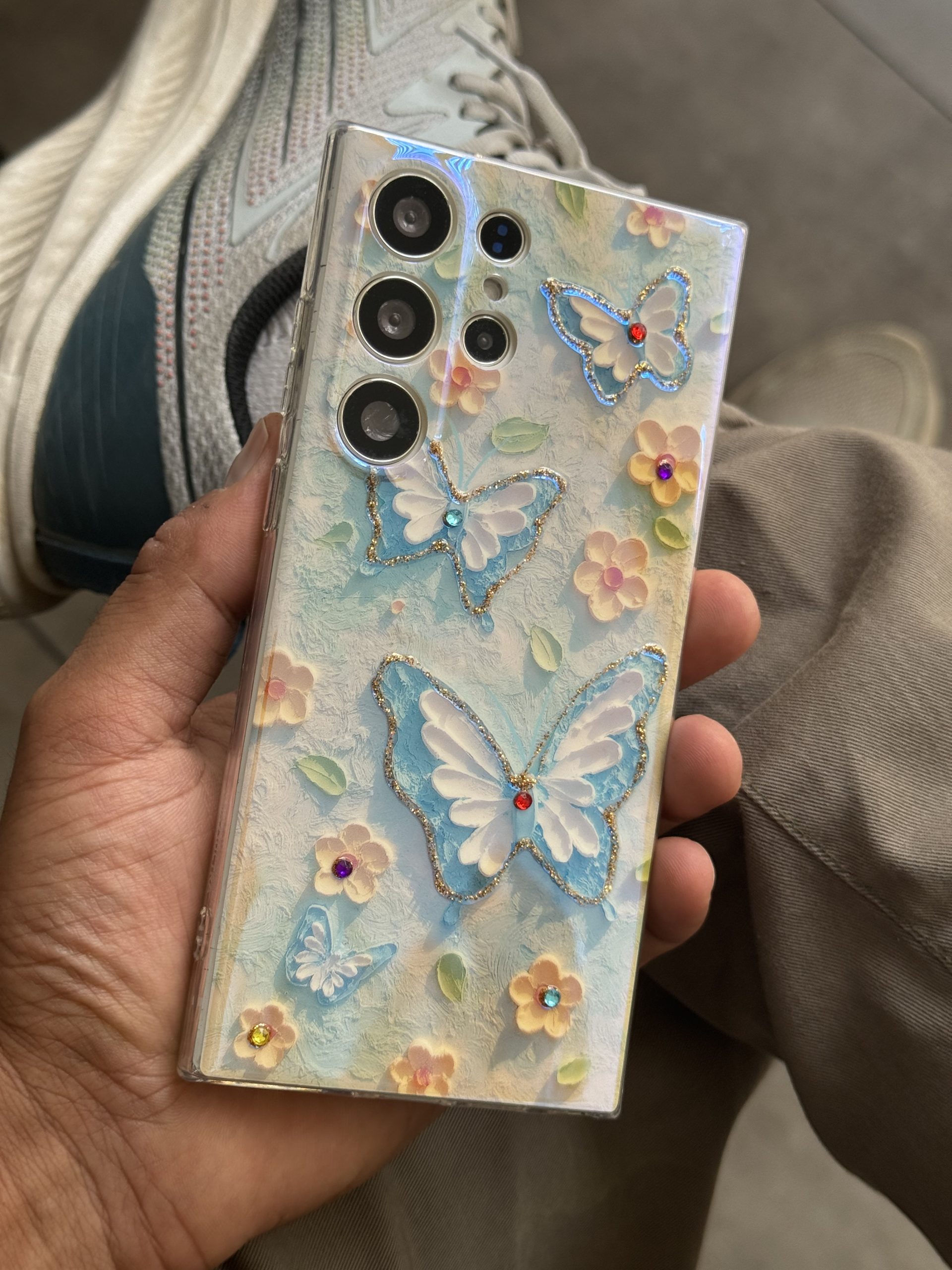 قاب گل بابونه و پروانه آبرنگی محافظ لنزدار