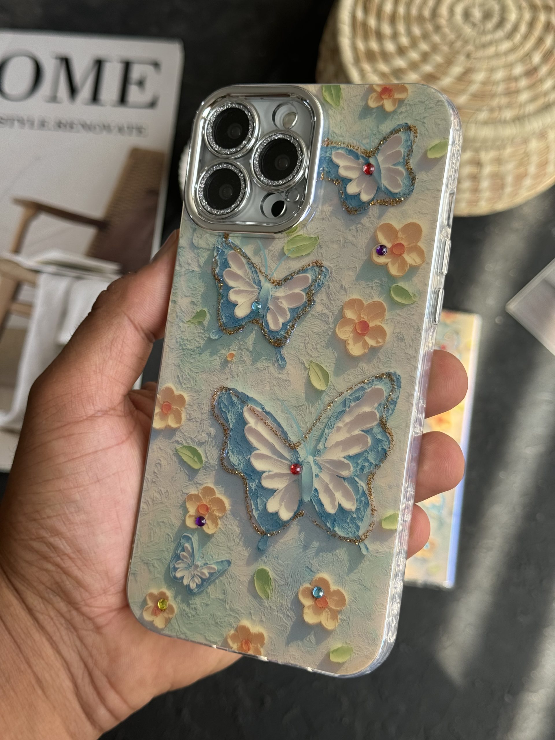 قاب گل بابونه و پروانه آبرنگی محافظ لنزدار