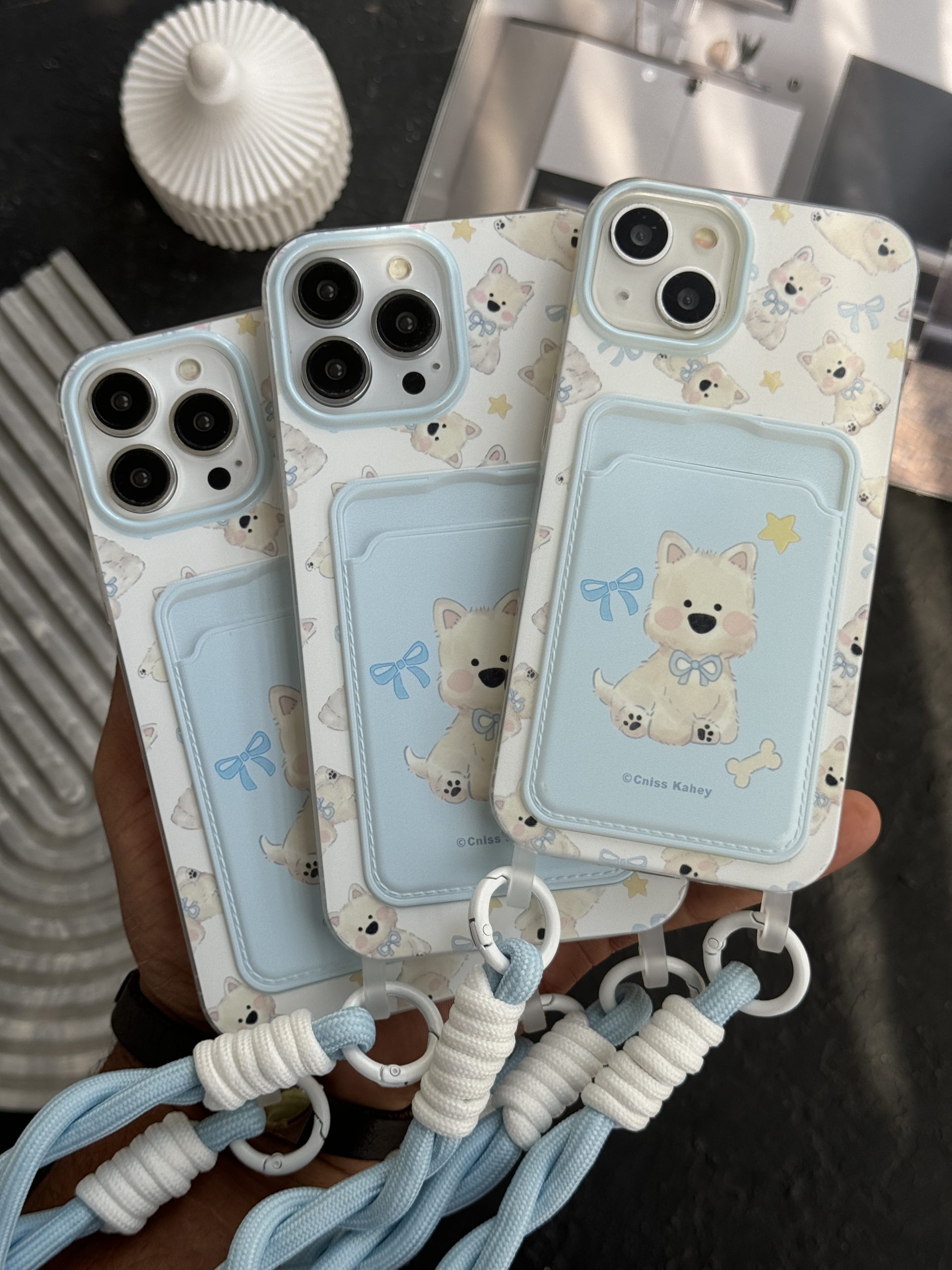 قاب آیفون سگ پاپی آبی بندست جاکارتی