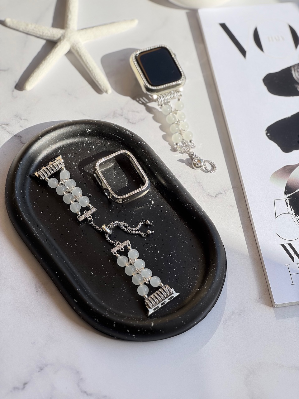 بند اپل واچ Shell Diamond همراه با گارد نگین دار