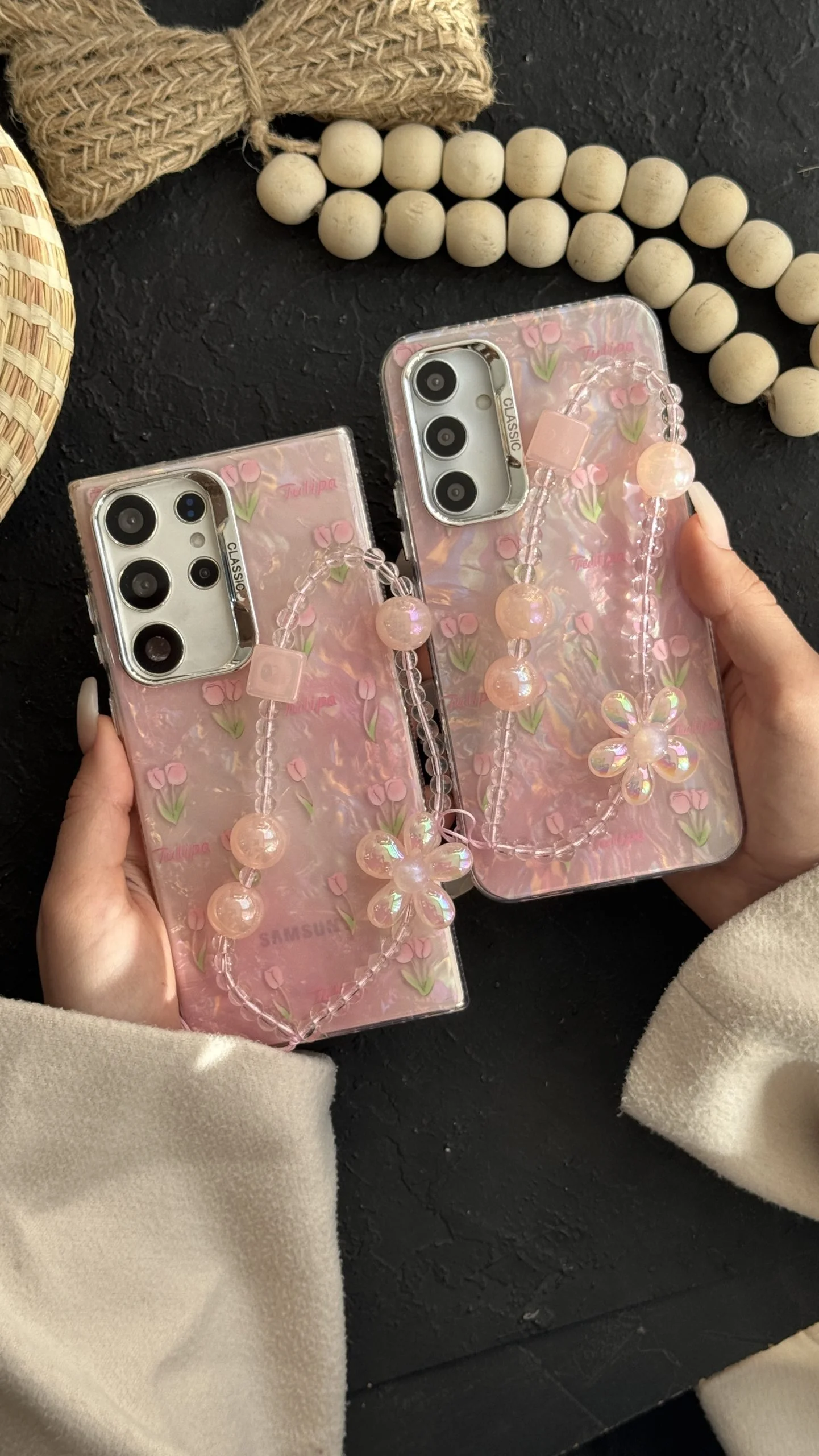 قاب گل لاله عباسی تولیپس صورتی + بندست