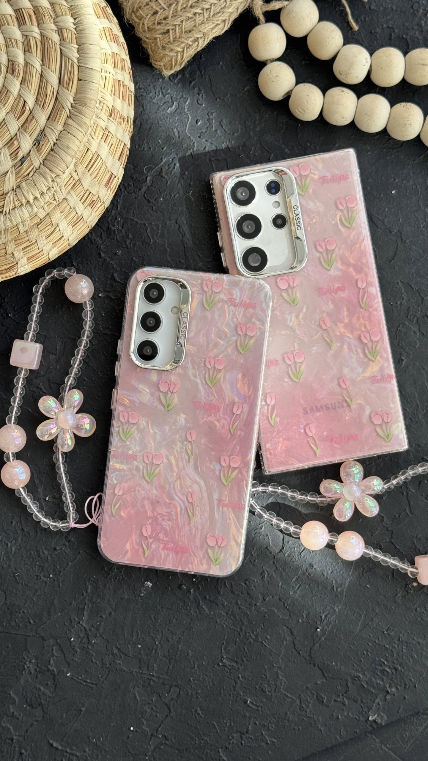 قاب گل لاله عباسی تولیپس صورتی + بندست