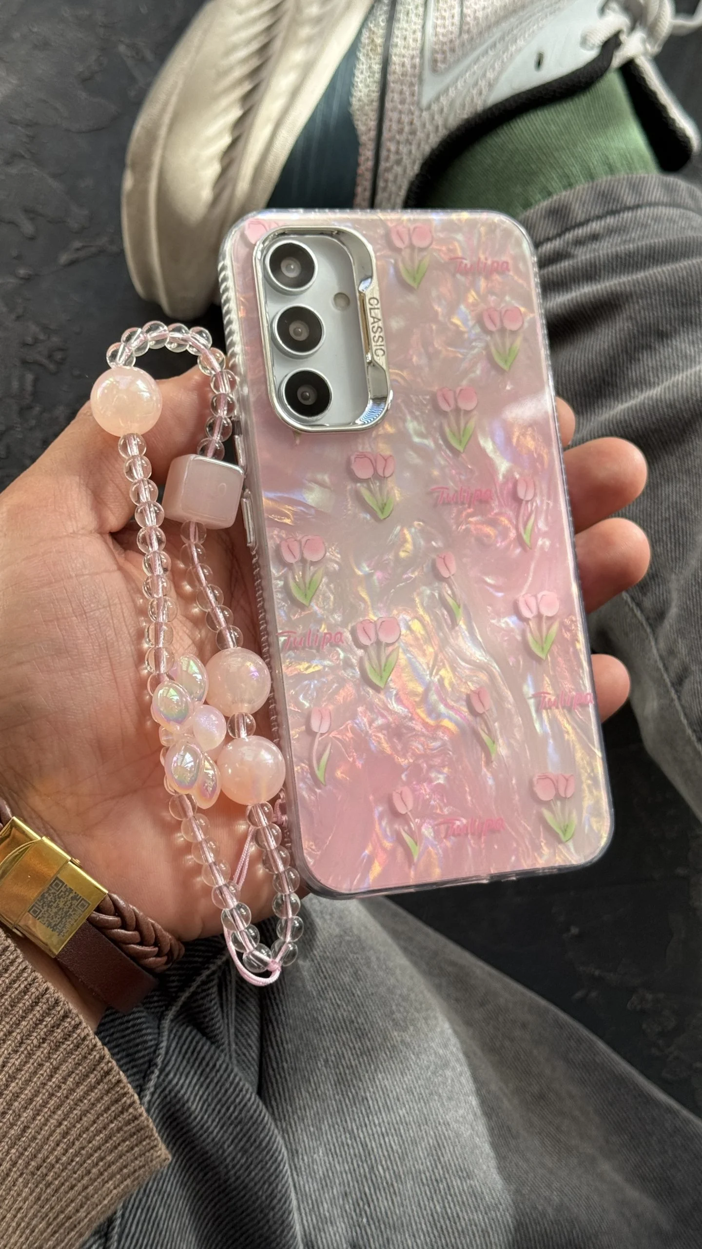 قاب گل لاله عباسی تولیپس صورتی + بندست