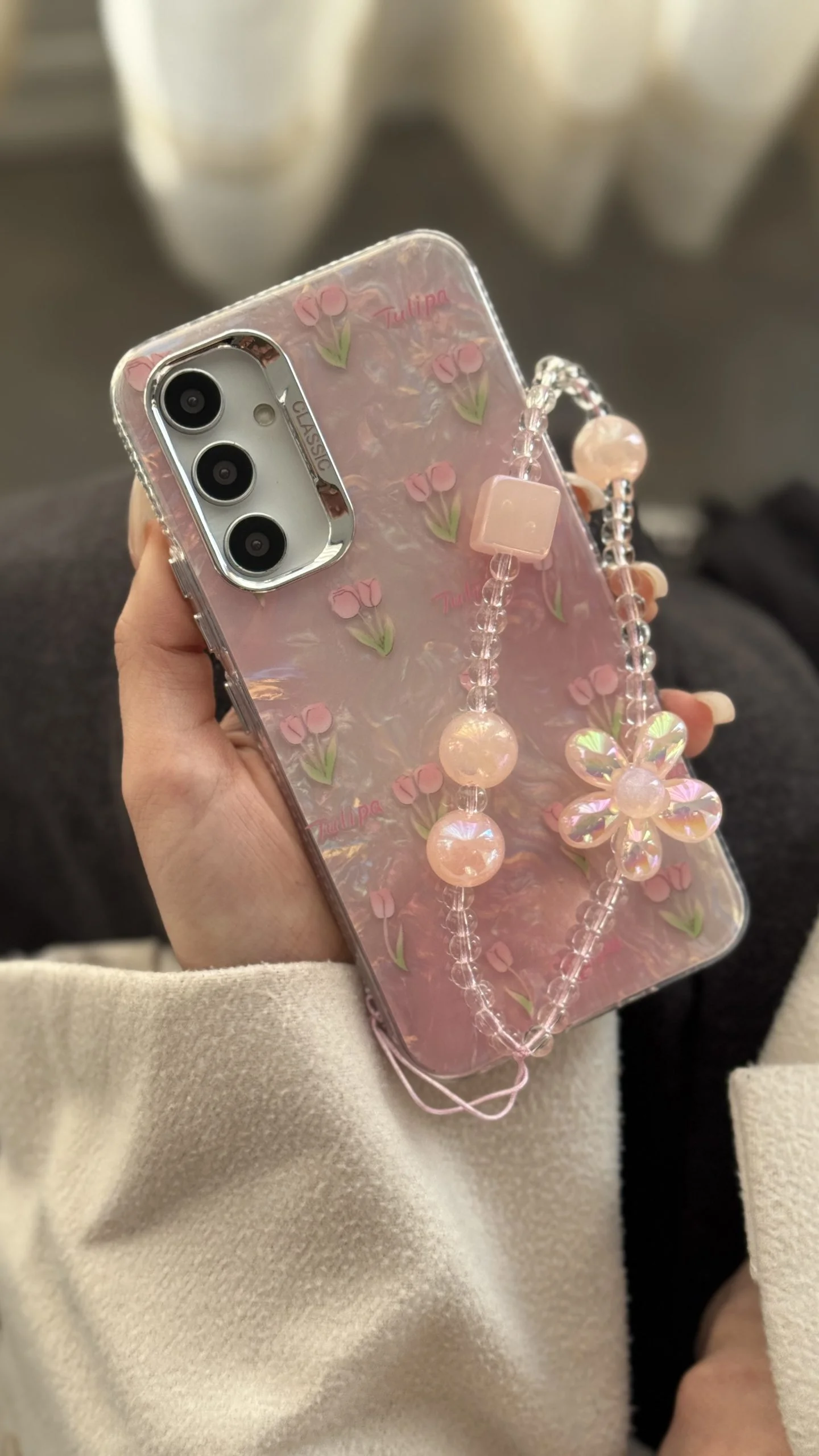 قاب گل لاله عباسی تولیپس صورتی + بندست