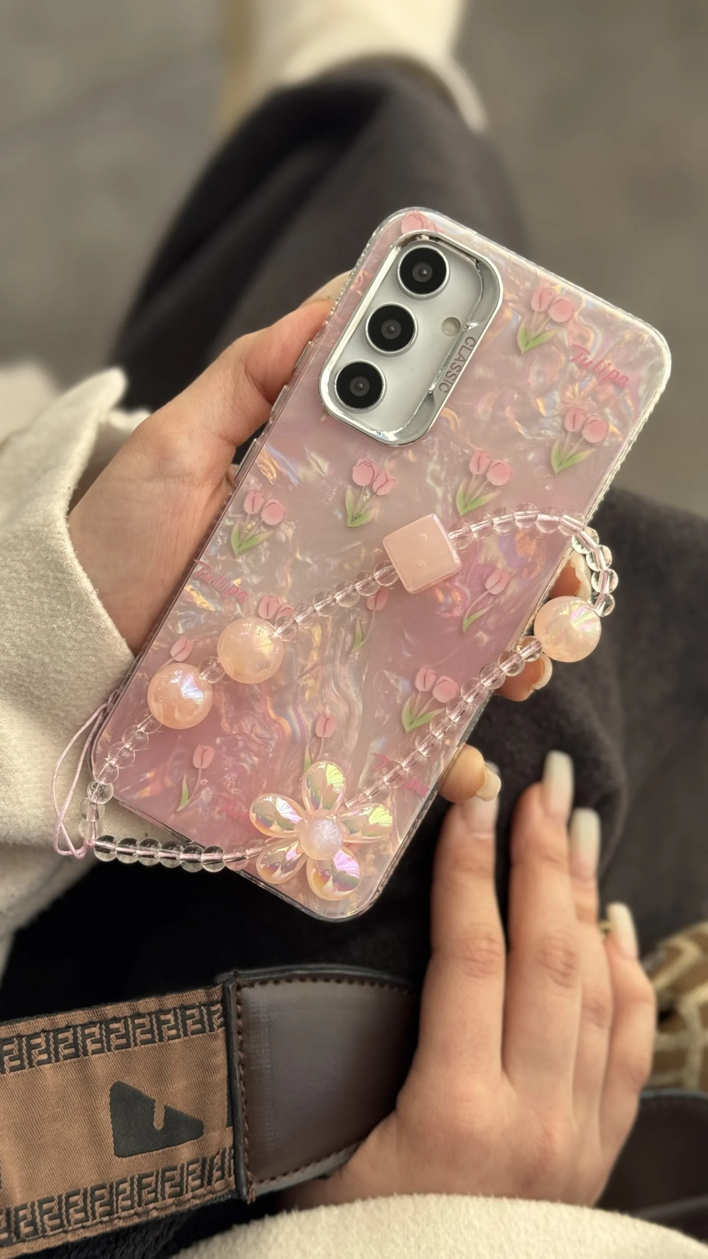 قاب گل لاله عباسی تولیپس صورتی + بندست