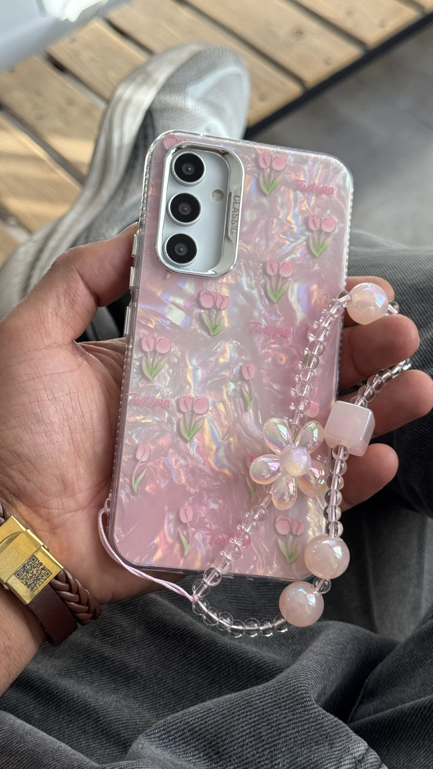 قاب گل لاله عباسی تولیپس صورتی + بندست