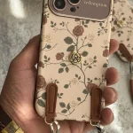 قاب آیفون گل رز فلورا قهوه ای + بندست چرمی