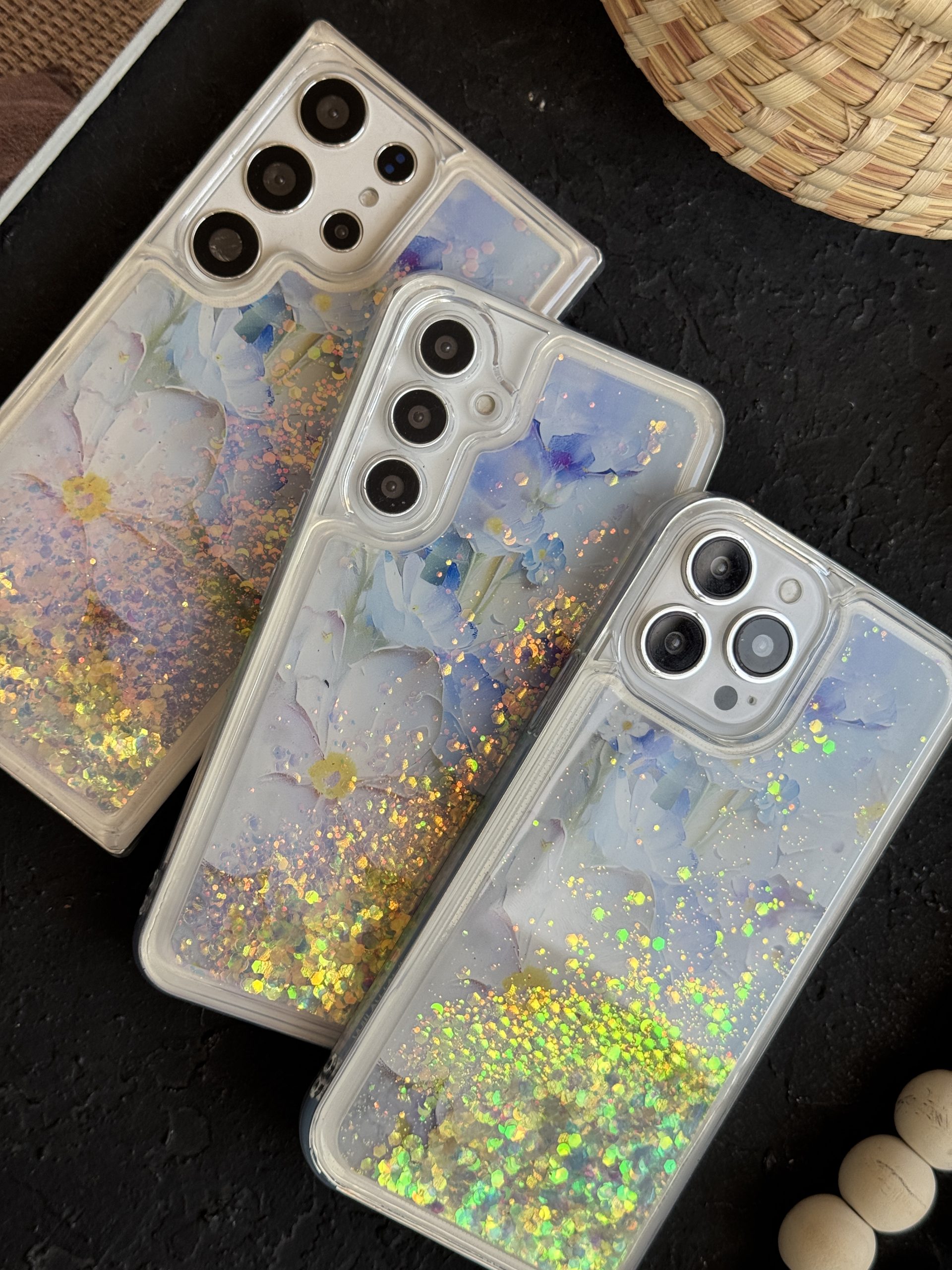 قاب موبایل گل لوندر آکواریومی متحرک پولکی