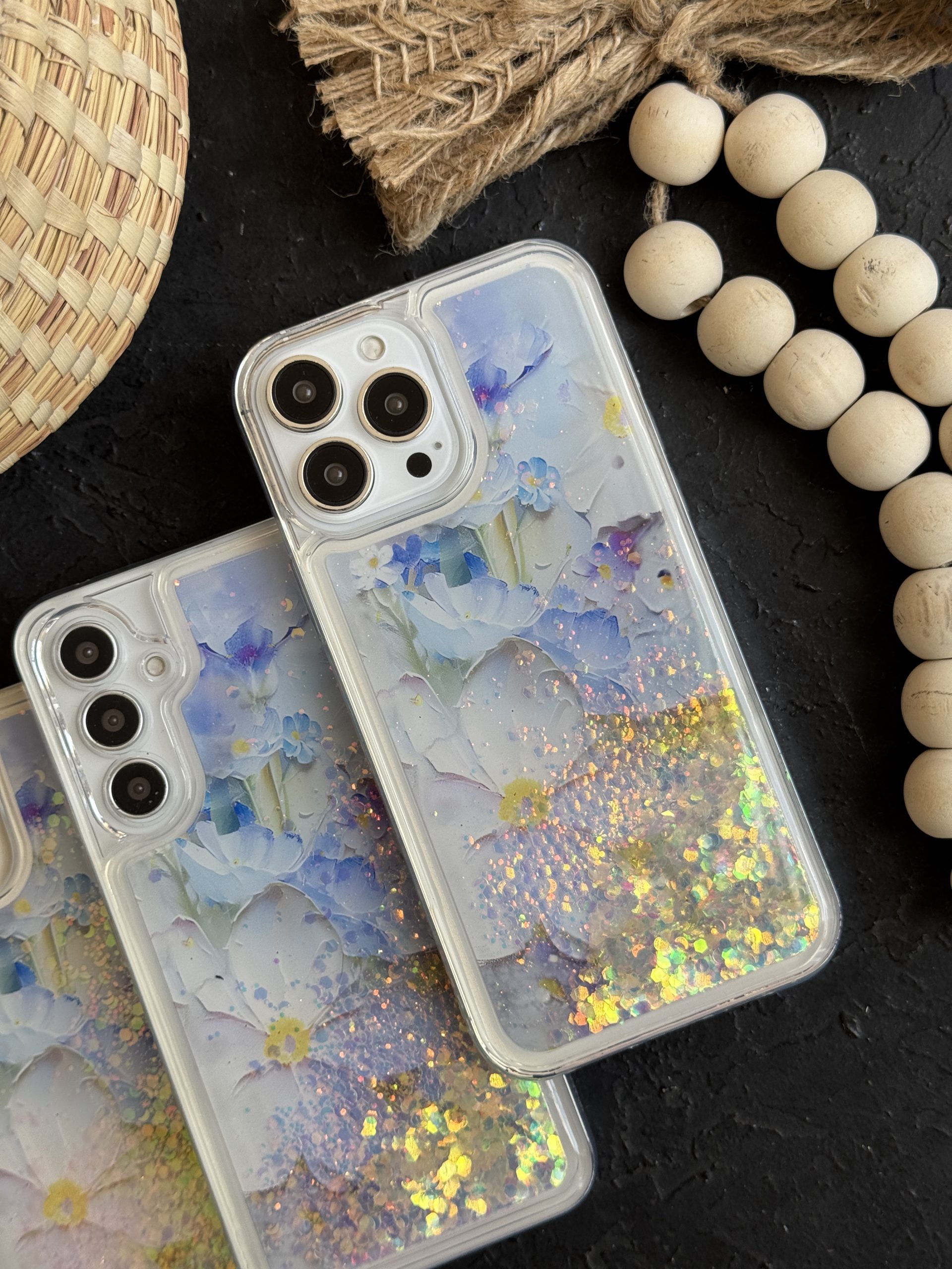 قاب موبایل گل لوندر آکواریومی متحرک پولکی