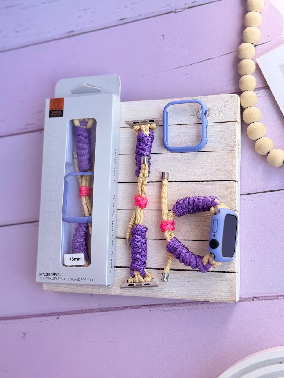 بند اپل واچ بافت بنفش کنفی با گارد سیلیکونی