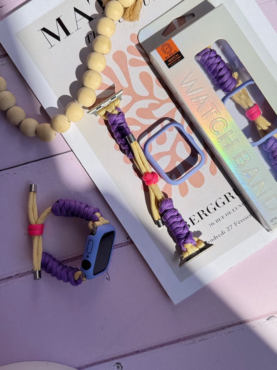 بند اپل واچ بافت بنفش کنفی با گارد سیلیکونی