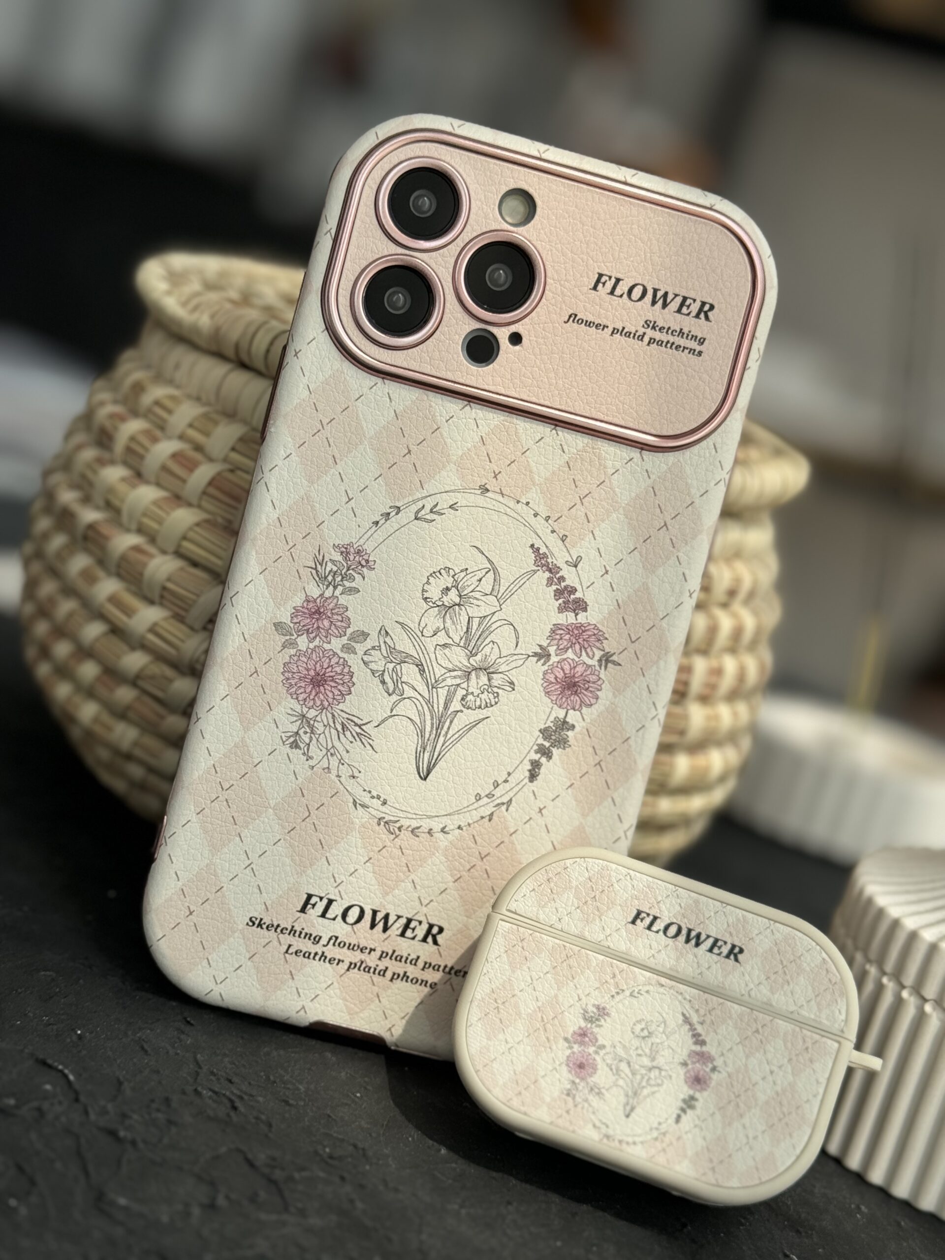 قاب موبایل آیفون فلاور رزپینک + کاور ایرپاد ست