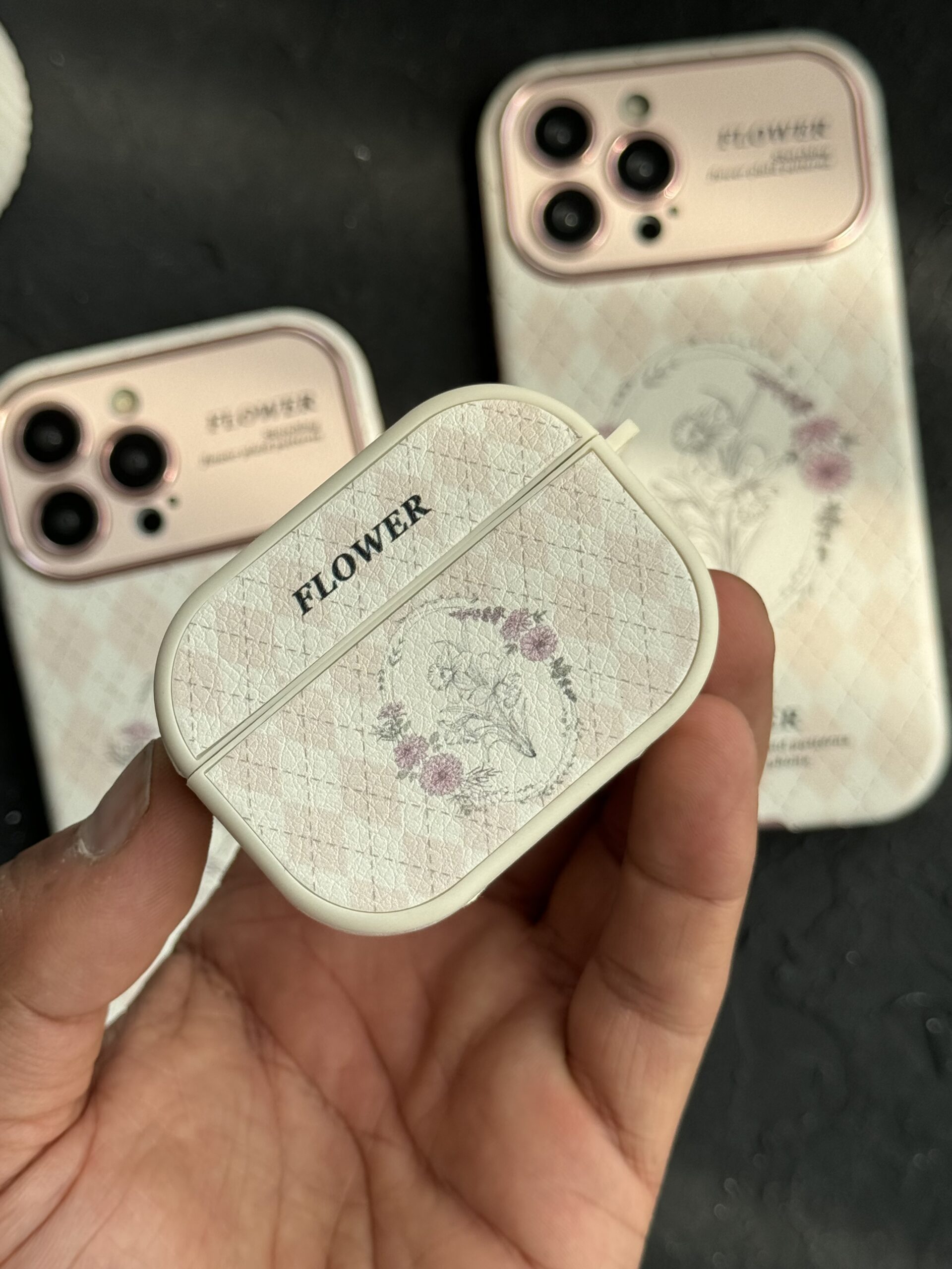 قاب موبایل آیفون فلاور رزپینک + کاور ایرپاد ست