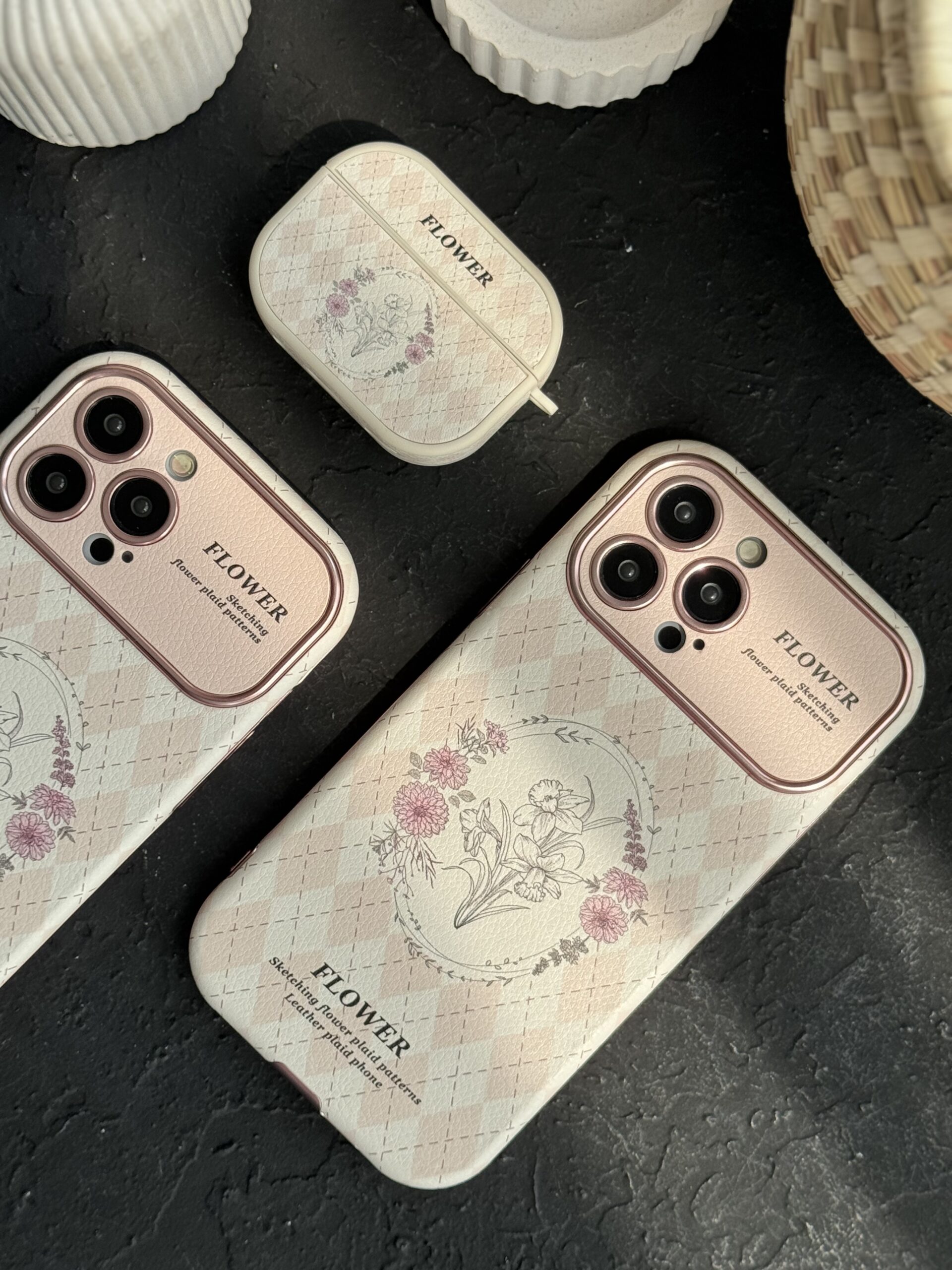 قاب موبایل آیفون فلاور رزپینک + کاور ایرپاد ست