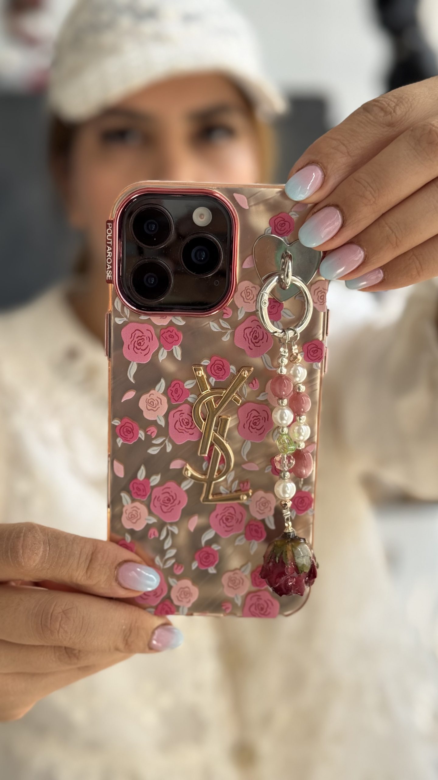 قاب موبایل سن لورن شکوفه گل رز + آویز گل رز