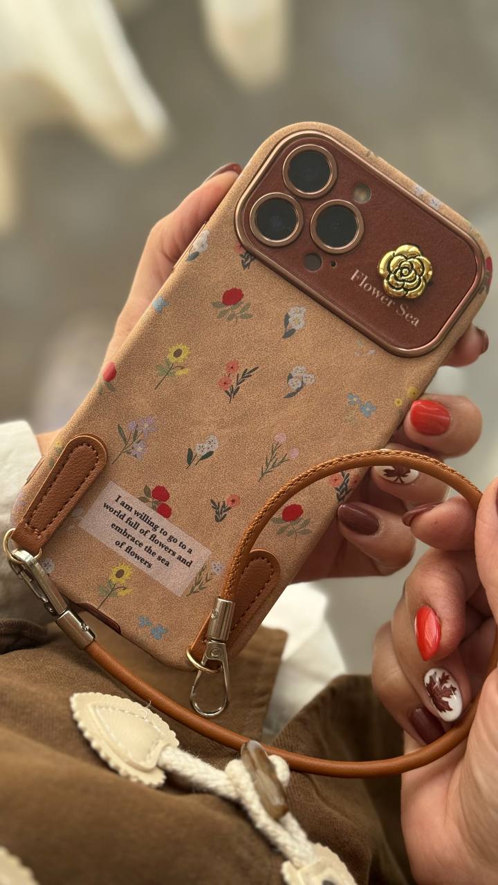 قاب موبایل آیفون گل دریایی جیر سنگشور قهوه ای + بند ست