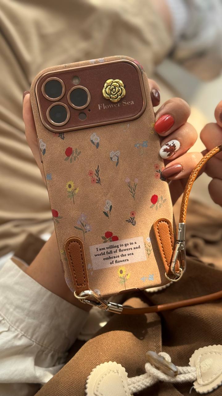قاب موبایل آیفون گل دریایی جیر سنگشور قهوه ای + بند ست
