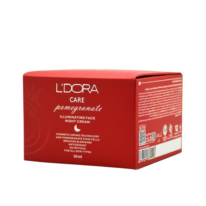 کرم روشن کننده شب صورت و گردن انار مناسب انواع پوست لدورا، 50 میلی لیتر