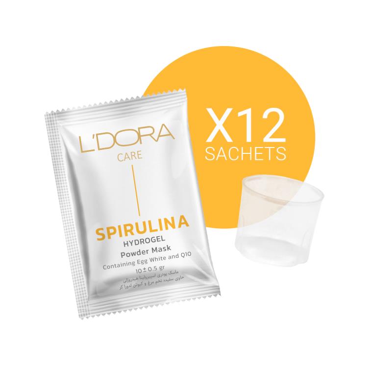 ماسک پودری اسپیرولینا هیدروژلی حاوی سفیده تخم مرغ و کیوتن لدورا کر 12 عددی