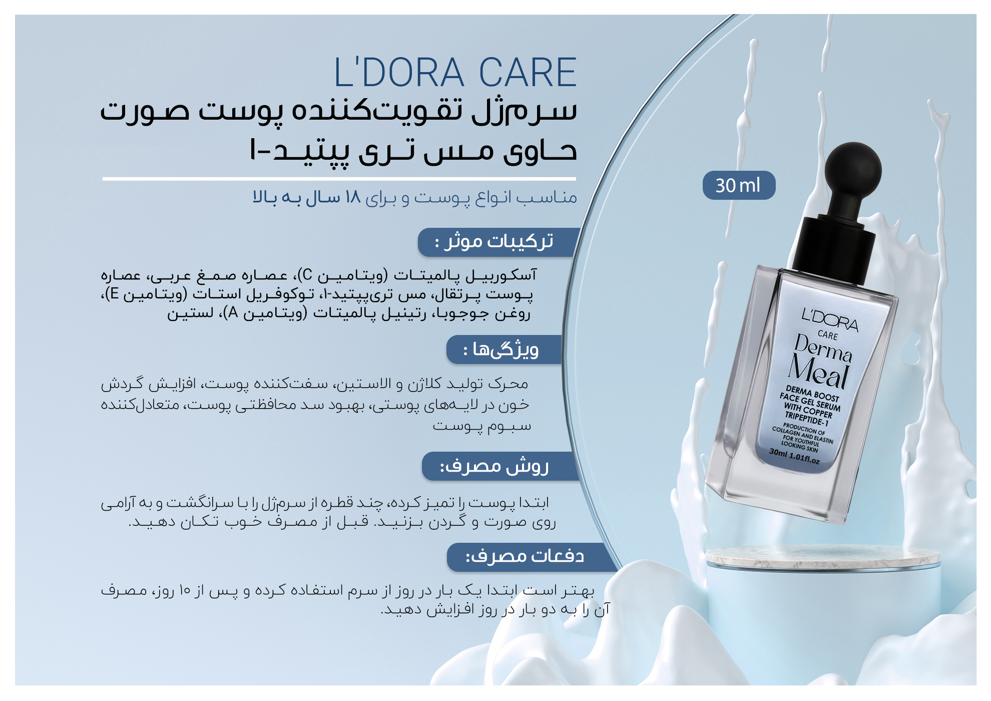 سرم ژل تقویت کننده پوست صورت حاوی مس تری پپتید-1